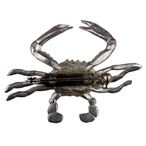 Silver Tone Crab Shaped Metal Brooch Pin With SP Claw Detail - Picture 2 of 4